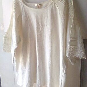 Studio West Boho Women's Creamy white top with lace trim sleeves size xxl $20.00